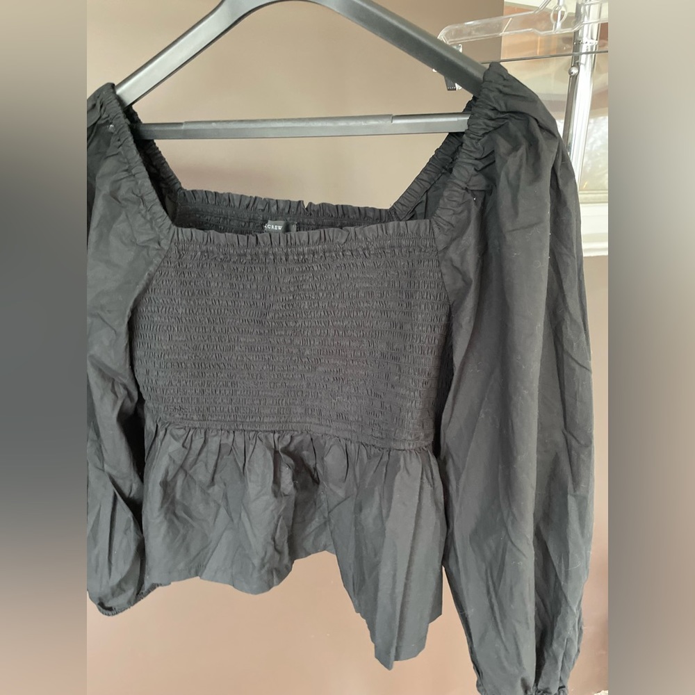 NWT J Crew Black Cotton Ruched Top Size XL